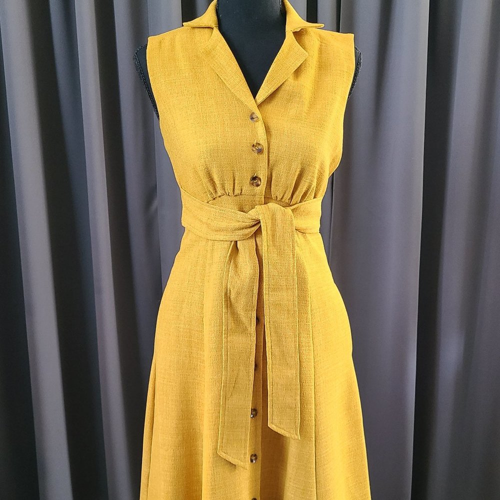 Mustard Yellow Sleeveless Collard Dress